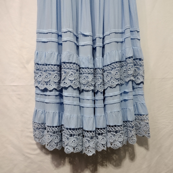 1st Sight Babydoll Dress Women's L Blue Ruffle Lace Tiered Flowy Beach Coastal - Picture 3 of 8